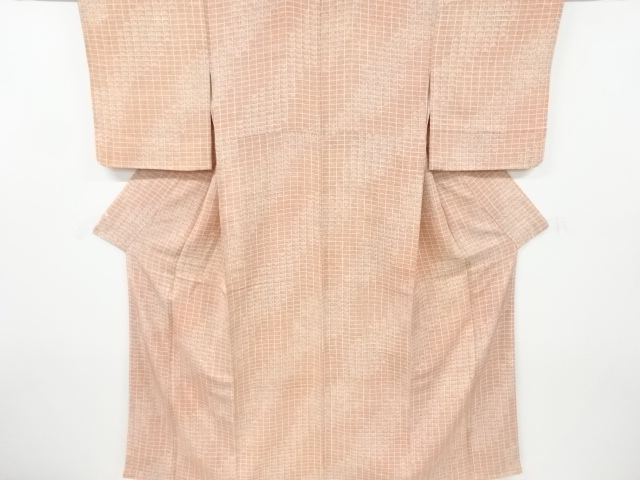 JAPANESE KIMONO / VINTAGE KOMON KIMONO / GRID & FOLDING FAN PATTERN